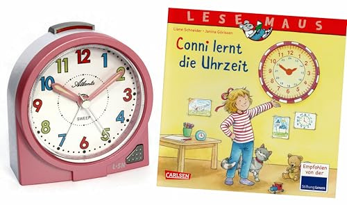 Atlanta Kinderwecker ohne Ticken + Kinderbuch Conni Die Uhrzeit - 2127/17 BU2 (Rosa Lesemaus)