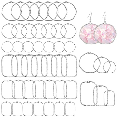 Offene Lünetten für Harz, 48 Stück Hohlrahmen Schmuckanhänger Set für Epoxidharz Guss, DIY Bastelprojekte, Kreative Schmuckherstellung von Halsketten, Ohrringen, Armbändern (6 Stilen, Silber)