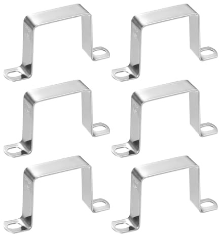 M METERXITY 6-Pack U Shaped Connector Bracket, 50x50mm 304 Stainless Steel Square Pipe Clamp for Door Closed Bar Holder Strut Channel/Fixing Tools/Pipe, Strap Clamp for Rectangular Tube