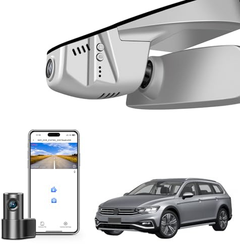 Front 4K & Rear 1080p Dash Cam for VW Passat B8 2015-2024 (Model B Gray),Conceptline/Basis Business Elegance R-Line GTE BlueMotion Alltrack, UHD 2160P, App & WiFi, Loop Recording,128GB Card