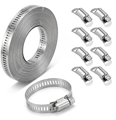 Hose Clamps 304 Stainless 4M | 304 Stainless Hose Clamps Set, 4M Straps with 8 Fasteners, for Pipe, Tube, Plumbing