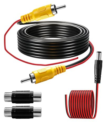 JOVIA In-Vehicle RCA Video Cable-6M RCA Cable + 0.8M DC Power Cable + 2 Adapters, Car Rear View Dash Cam Cord Kit for Video Reversing Signal Transmission DVD/TV audio, High Definition