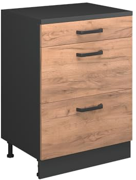 Vicco Erweiterungskommode Rion, Goldkraft Eiche/Anthrazit, 60 x 46 cm ohne Schräge mit 3 Schubladen, kombinierbar mit Rion Dachschrägenschränken und Schrankmodulen