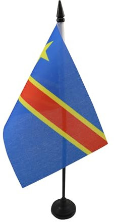 AZ FLAG - Tischflagge Demokratische Republik Des Kongo - 15x10 cm - Kongolesische Tischfahne 10 x 15 Cm - Flaggen