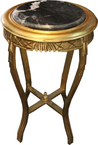 Casa Padrino Barock Beistelltisch Rund Gold/Schwarz mit Marmorplatte 40 cm x H. 68 cm Antik Stil