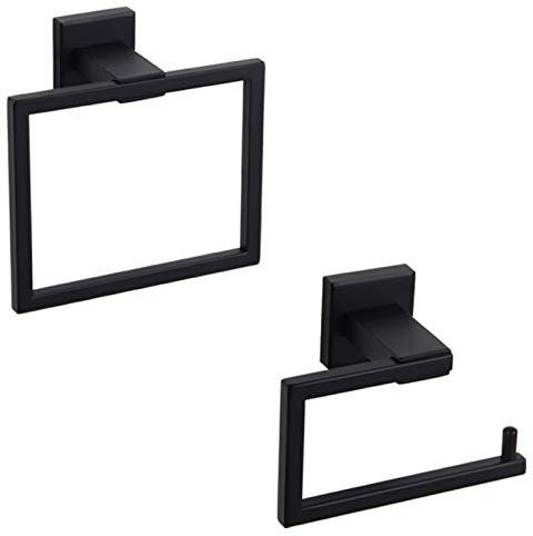 Bathroom Hardware Accessories Sets SUS304 Stainless Steel Bath Shower Set 2-Pieces(Toilet Paper Holder Towel Ring) Black Matte Finish Contemporary Style