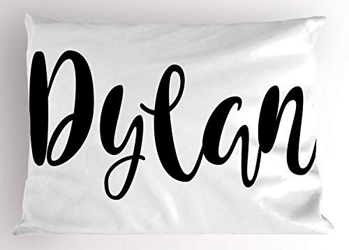 ABAKUHAUS Dylan Kissenbezug, Stilisiertes Schriftdesign, Dekorativer Standard King Size Gedruckter Kissenbezug, 90 x 50 cm, Weiß und Schwarz