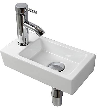 Wall Hung Basin Sink Small Cloakroom Basin Rectangle Ceramic Wash Basin Right Hand (Left Hand)