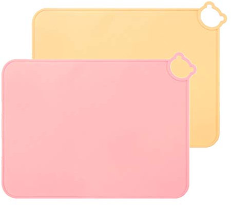 Silikon Tischsets für Kinder Baby, spülmaschinenfeste Tischsets, Kleinkinder Tragbare Lebensmittelmatte Reisen, 2er-Set (Rosa-gelb)