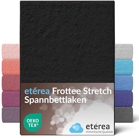 etérea Frottee Spannbettlaken 200x200-200x220cm Schwarz für 15-25 cm Steghöhe 80% Baumwolle + 20% Polyester - Oekotex Spannbetttuch Bett Bezug Matratzen - Bettlaken 200x200cm - 200x220cm Black