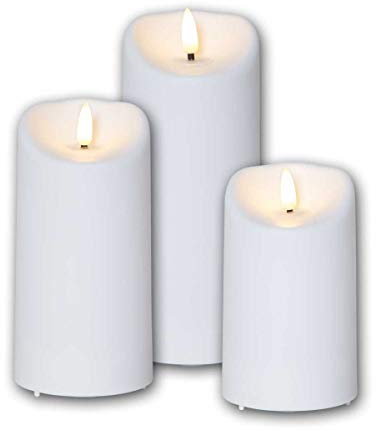 3er Set LED Außen-Kerze 3D-FLAMME Timer warmweiß, Höhen 13/15/ 18cm