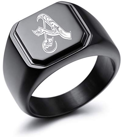 MeMeDIY Personalisierte Gravur Monogramm-Buchstaben-Signet-Ring für Männer Frauen Mädchen Jungen Edelstahl-Hochzeitsringen Benutzerdefiniert Schmuck Bündel mit Ringgrößeneinstellern
