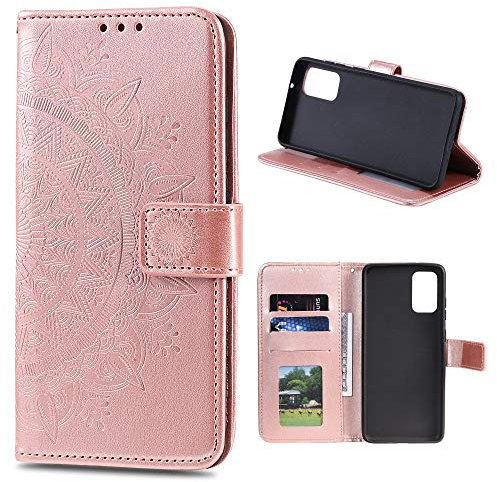 CoverKingz Handyhülle kompatibel mit Xiaomi Mi 10T / Mi 10T Pro - Handytasche mit Kartenfach Klapphülle Case - Handy Hülle klappbar Motiv Mandala Rosegold