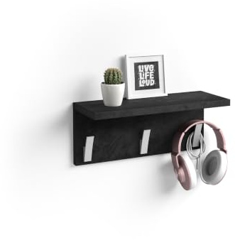 MOBILI FIVER, Rachele Wandgarderobe, 40 cm, schwarzer Beton, Made In Italy