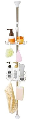 Iris Ohyama, Teleskopisches Eckregal, Dusche, 3 Körbe, 140-190 cm, ohne Bohren, Badezimmer - Telescopic Rack BLT-19 - Weiß