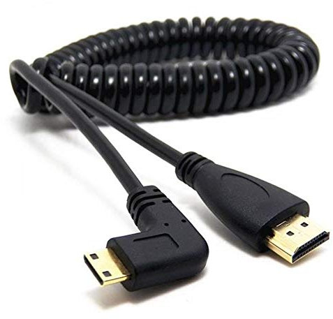 Mini HDMI to HDMI Male Converter Cable, Right & Left Angle (Coiled Cable Right Angle)