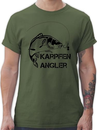 T-Shirt Herren - Geschenke & Angeln Zubehör - Karpfen Angler - 3XL - Army Grün - Fisch Tshirt. angelshirts Angel Schrift Tshirt Vatertagsgeschenk angelbekleidung Fischerei Angler/Fisch Shirt