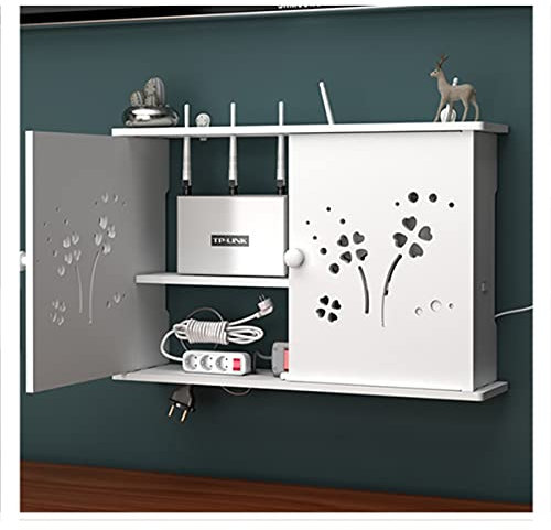 PPGE Home Router Aufbewahrungsbox Weiß, Wand TV Kabel Verstecken Box, Holz und Plastik Wandregal, Cable Management Box, Schwebendes Regal, Kabel Organizer Box, WiFi Router Storage Box C