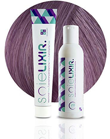 Soielixir Tinta Permanente per Capelli in crema SENZA Resorcina, Parafenilendiammina e Ammoniaca 93 Colori - 100 ml - (Pack Tinta + Ossigeno 10 vol. - Viola Chiaro Pastello)
