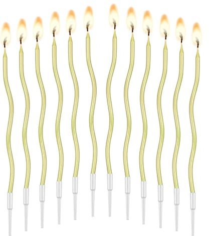 Jinlaili 12 Stücke Geburtstagskerzen, Gold Spiral Kerzen Geburtstag, Geburtstagskerzen Kinder, Lange Cupcake Kerzen für Geburtstag Hochzeit Baby Shower Party Dekoration - Champagner Gold
