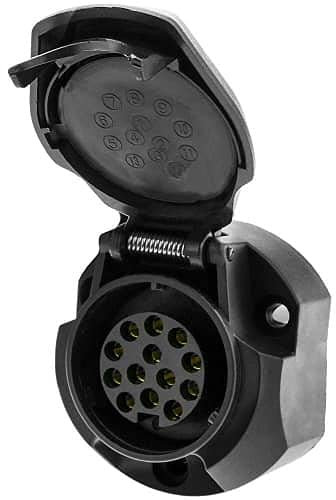 AUTOZOCO Enchufe Remolque Hembra 13 Polos con Tapa, Enchufe de Remolque de 13 Pines, Enganche de Remolque de 13 Pines, Conector Remolque 13 vias, 12 V, Impermeable, PVC, Negro