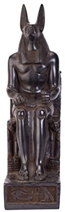 Statue des ägyptischen Gottes Anubis auf dem Thron sitzend, schwerer schwarzer massiver Stein, hergestellt in Ägypten