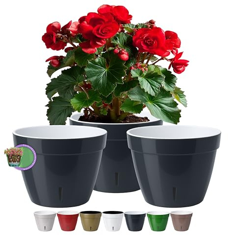 Santino ASTI 3er Set 27CM Selbstwässernder Blumentopf mit Wasserstandsanzeiger für Anlagen, Blumen, Kräuter (Ø 27 cm, H 21 cm, 9L - Anthracite/White)