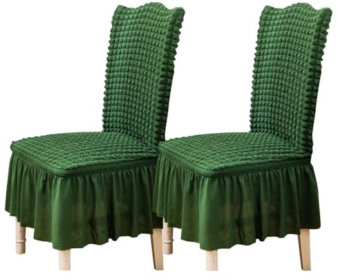 Qubjus Stuhlhussen für Esszimmer Satz von 2 Stretch Stuhl Slipcover mit Rock abnehmbar waschbar Küche Stuhl Protector Cover Set für Haus, Party, Hochzeit(Grün, 2Stück)