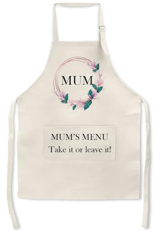 Print Maniacs Apron Adjustable Pocket Baking Chef Ladies Women Kitchen Cooking Bib Unique Gift For Her Birthday Mothers Day Christmas Floral Wreath Mum