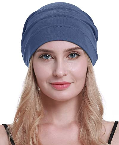 osvyo Baumwolle Chemo Hüte Soft Caps Krebs Kopfbedeckungen für Frauen Haarausfall versiegelt Verpackung BLAU GRAU