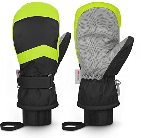 Homord Enfants Gants de Ski, 3M Thinsulate Moufles Impermeable et Chaud pour garçon Fille Gants Thermique Ski, Snowball,Snowboard en d'hiver 3-14 Ans