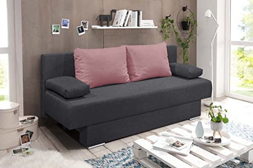 Froschkönig24 Melanie Schlafsofa Schlafcouch Polstergarnitur 196 x 92 cm Anthrazit/Rosa