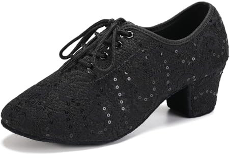 RUYBOZRY Damen Latein Tanzschuhe Schnürschuhe üben Mit Geschlossenem Zeh Modern Jazz Dance Walzer Soziale Tanzschuhe,LPWMMD-Black-ZBMD-5,EU39