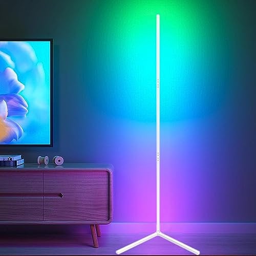 LED Stehlampe Dimmbar Ecklampe Alexa RGB Farbwechsel, 20W, Fernsteuerung & APP Steuerung, Musik DIY Modus, Timer, H150cm, WiFi RGBICW Smart Corner Stehleuchte Weiß für Wohnzimmer Büro