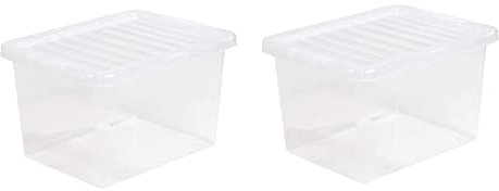 2 x 37L Plastic Storage Boxes Crystal Clear Box & Lid Suitable for all around the Home Office and Workplace Stackable Nestable Large Strong Boxes – 48.00 x 38.50 x 26.00 cm