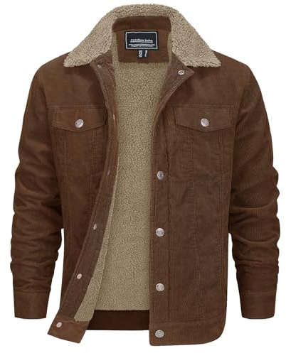 EKLENTSON Men's Corduroy Jacket Sherpa Fleece Lining Coat with Pockets | Thermal,Casual,Trucker,Coat,Winter,Thermal,Lapel Collar,Jacket