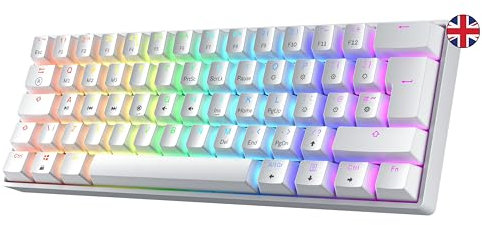 GK61 Mechanical Gaming Keyboard - 62 keys Multi Color RGB Illuminated LED Backlit Wired Programmable for PC/Mac Gamer - ISO UK Layout (Gateron Optical Brown, White)