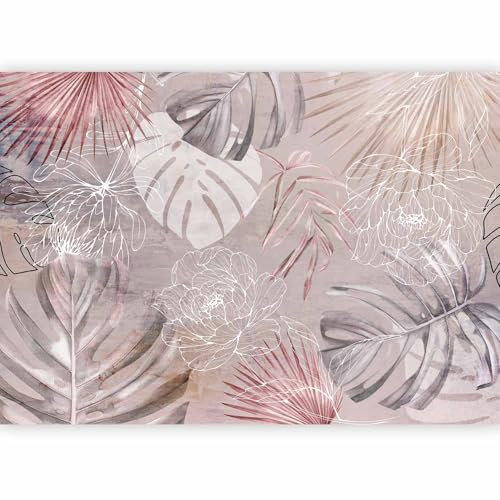 murando - Papier Peint Panoramique Adhésif Nature 441x315 cm - Tapisserie Murale Autocollante Décoration Chambre - Noir marron rose - Monstera fleurs feuilles gris plantes rose b-C-10272-a-c