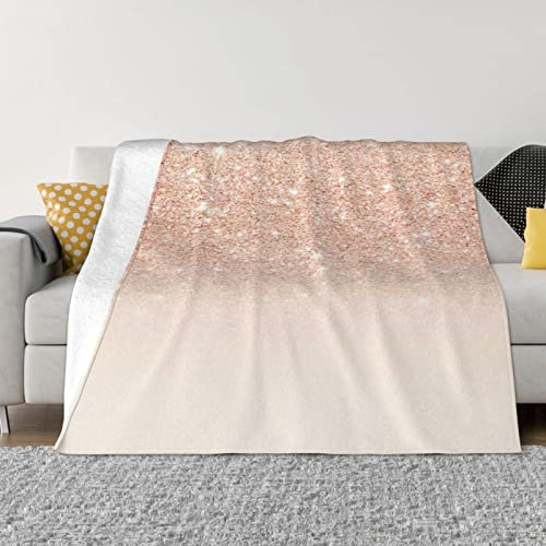 Rose Gold Faux Glitter Fleece Throw Blanket For Couch - Thick Fuzzy Warm Soft Blankets And Throws For Sofa, Bedroom Blanket