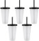 TSLBW 5 Pcs Reusable Plastic Acrylic Tumblers with Lids and Straws, 710ml & 500ml, Black