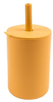 Tiny Dining Baby Training Cup with Straw - Ochre - BPA Free Silicone Water Tumbler Cup Drinking Bottle for Babies, Toddlers & Kids