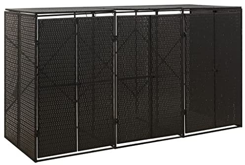 INLIFE Cache-poubelles pour 3 poubelles - Noir - 207 x 80 x 117 cm - En polyrotin - 25 kg - 319862