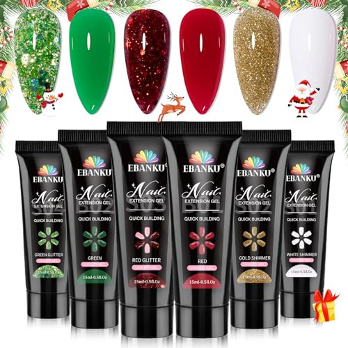 EBANKU Weihnachten Poly Gel Starter Set, 6 Farben Nagelset Nagelverlängerung Builder Quick Extension Building Acrylic Nagelgel für DIY Kunst Nägel