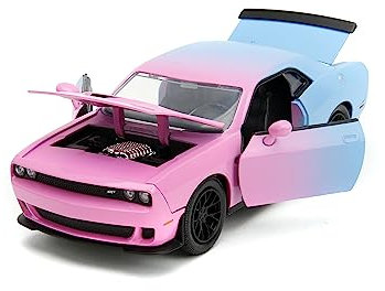 Jada Toys - Pink Slips Dodge Challenger SRT Hellcat (2015) in außergewöhnlichem Design - 1:24 Modellauto (20,3 cm) aus Metall mit Gummireifen und Teilen zum Öffnen, Spielzeug-Auto ab 8 Jahre
