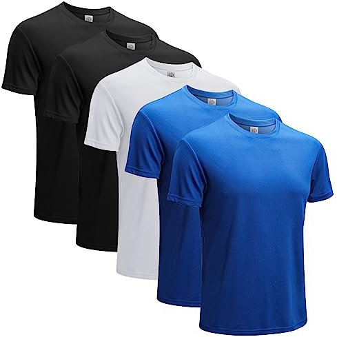 MeetHoo Men's Sports, Running, Short Sleeve, Functional, Breathable, Quick-Drying T-Shirt, 2Black+2Blue+1White, L