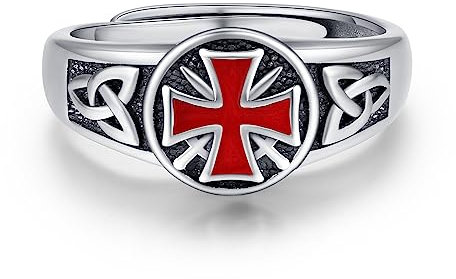 Templer Ring für Männer Frauen 925 Sterling Silber Verstellbarer Kreuzring Amulett Religiöser Schmuck