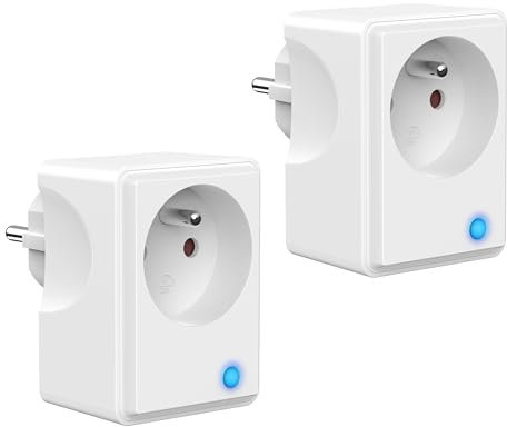 UCOMEN Prise Connectée WiFi, Suivi de consommation, 16A Type E 3680W, compatible avec Alexa, Google Home et Smart Life APP, Économie d'énergie, Commande vocale, blanc,2 packs