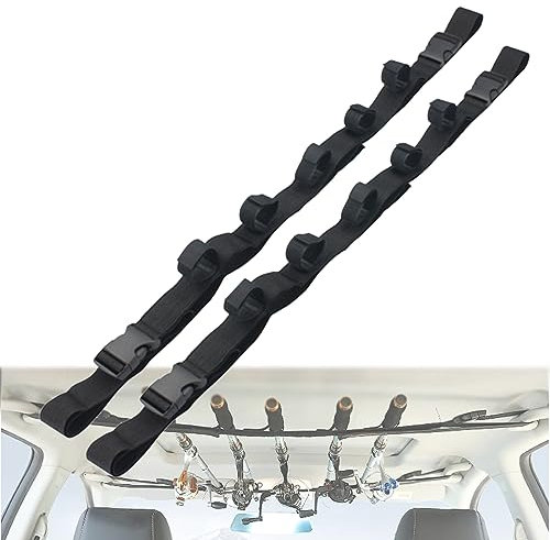 YULIAO 2 Stück Auto Angelrutenhalter Riemen, Angelrutenhalter für Auto, Rutenhalter für Auto, Angelruten-Halter für Fahrzeug, für LKW, SUV, Kombi, Transporter, Verstellbar (5 Löcher)