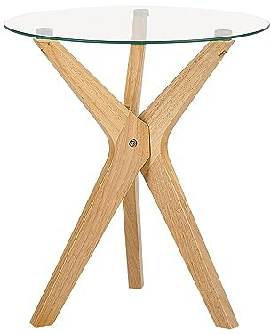 Beliani Beistelltisch Glas trasparent mit Holzbeinen Hellbraun rund ø45 cm modern Valley