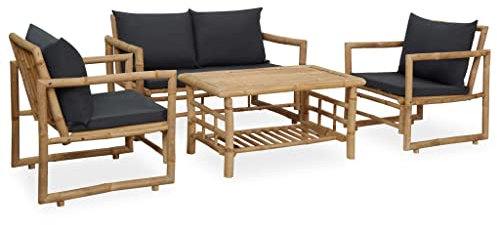 4-TLG. Garten-Lounge-Set mit Auflagen Bambus, Bar Set Barhocker Gartentheke Bartisch Barstuhl Bartheke Bartresen Gartenbar Sitzgruppe Gartenmöbel Bambus